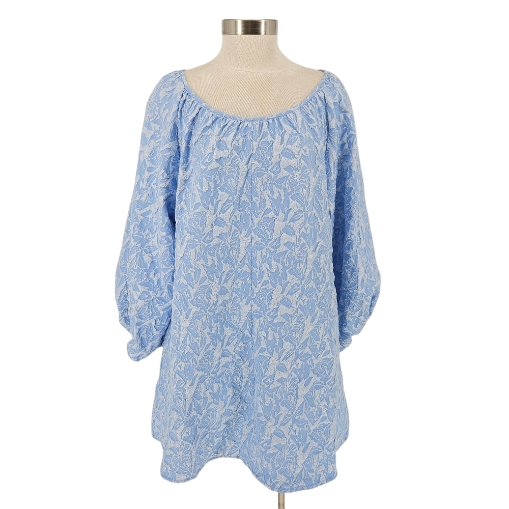 NY&C New York Company Shift Dress Blue Floral Long Sleeve Button Back Medium - Picture 1 of 8
